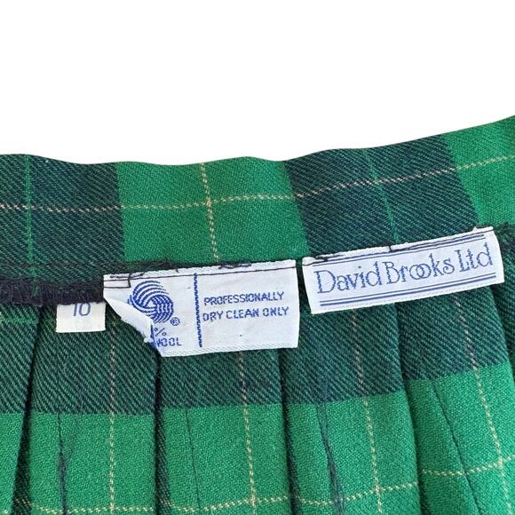 VTG Wool Tartan Kilt Skirt Plaid Wrap Midi Preppy Dark Academia Green Navy 10 - Picture 7 of 10